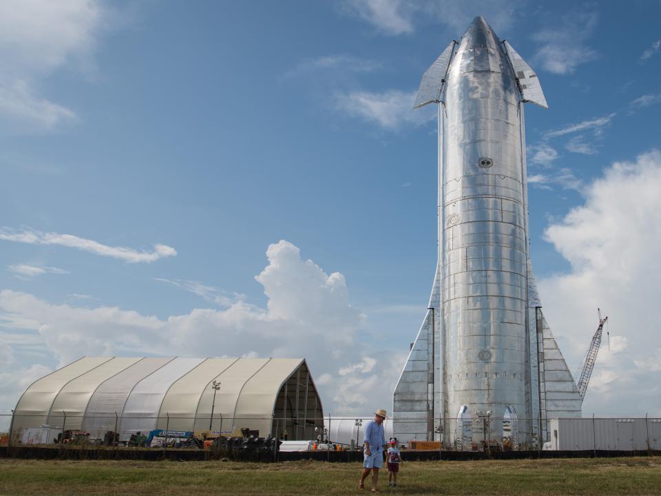 A prototype of SpaceX's Starship spacecraft is seen at the company's Texas launch facility on September 28, 2019 in Boca Chica, Texas.