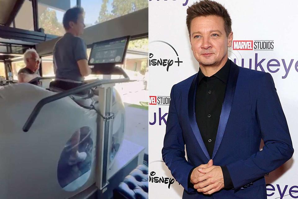 Jeremy Renner/Twitter; Theo Wargo/Getty for Disney Jeremy Renner (right) posted a recover update to social media (left) where he