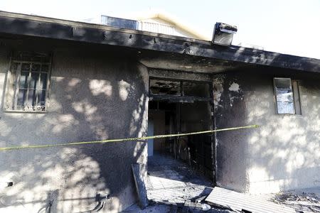 A view of damage at the burned Islamic Society of Coachella Valley December 12, 2015. REUTERS/Sam Mircovich