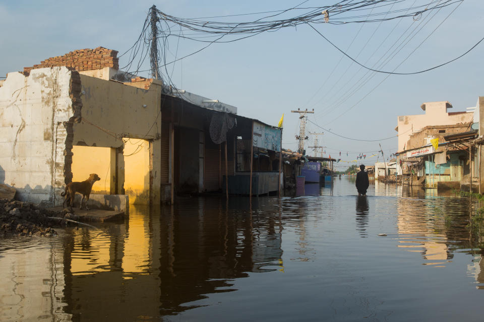 A flooded bazaar in Hayat Khaskheli, Jhuddo.<span class="copyright">Hassaan Gondal for TIME</span>