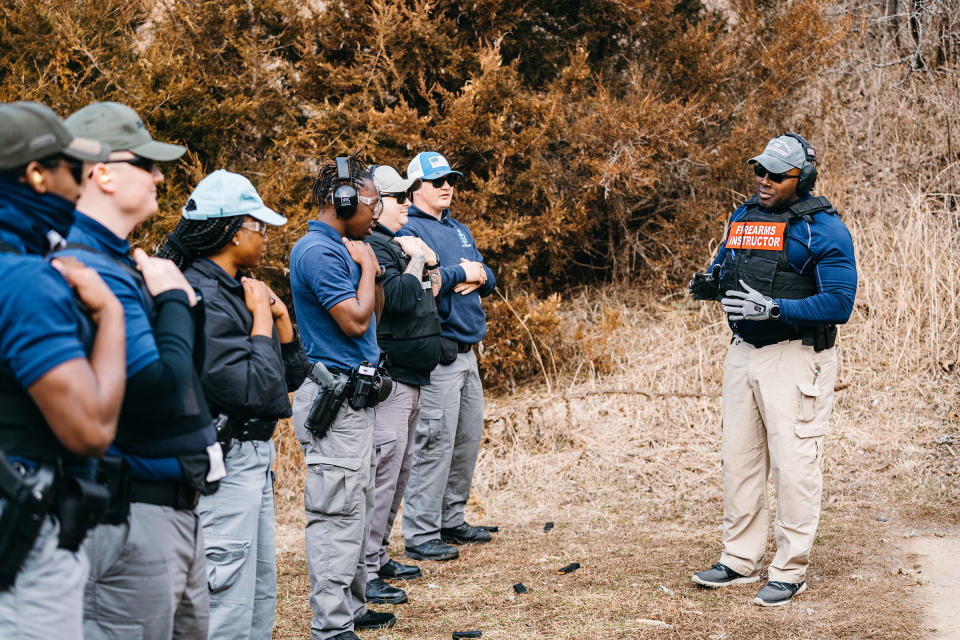 Lincoln University police chief Gary Hill prepares recruits for firearms training at a shooting range in Missouri on March 6<span class="copyright">Joe Martinez for TIME</span>