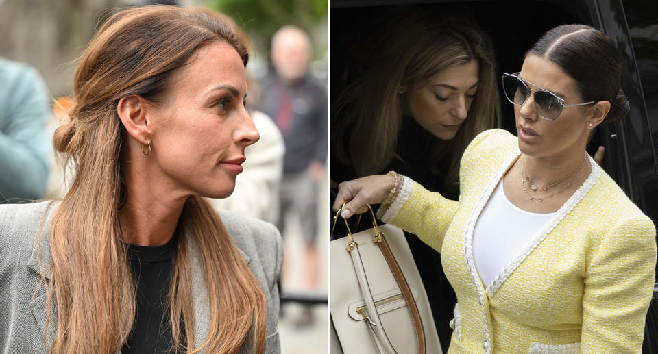 Coleen Rooney and Rebekah Vardy arrive for day five of the Wagatha Christie trial. (Getty)