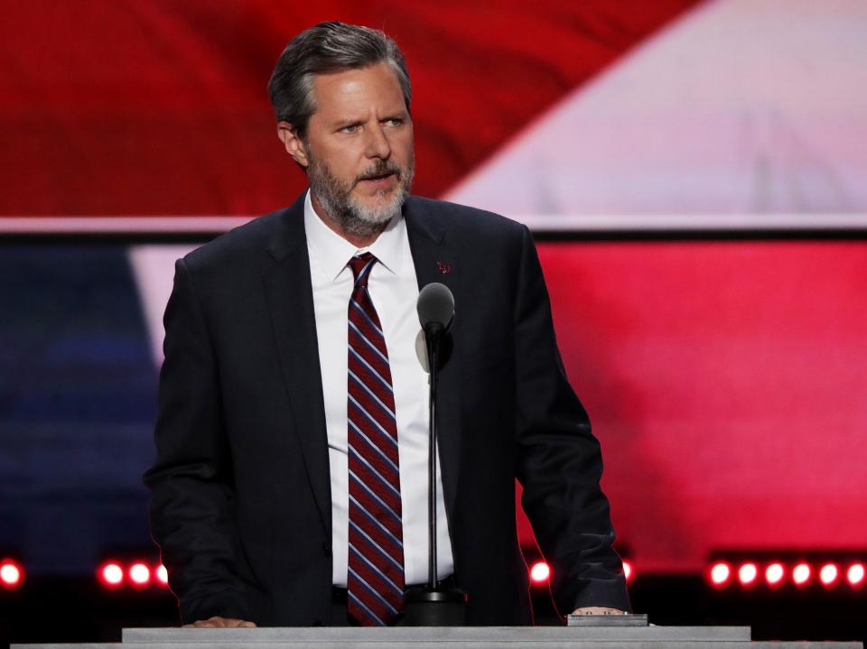 Jerry Falwell Jr, delivers a speech during the evening session on the fourth day of the Republican National Convention on 21 July, 2016 (Getty Images)