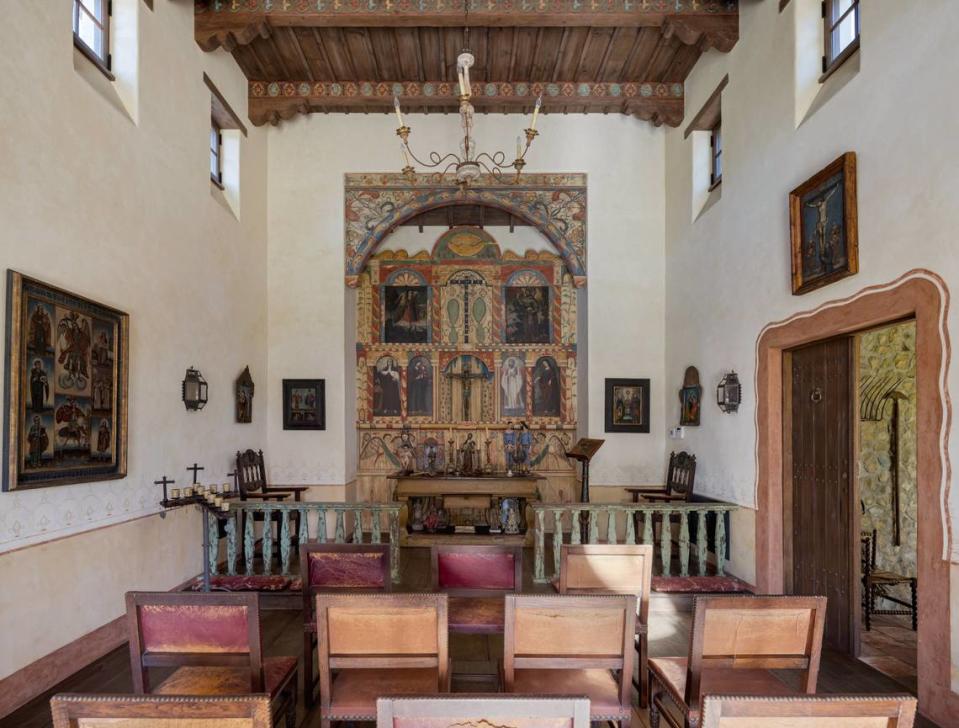 Inside the Mission Revival-style chapel.