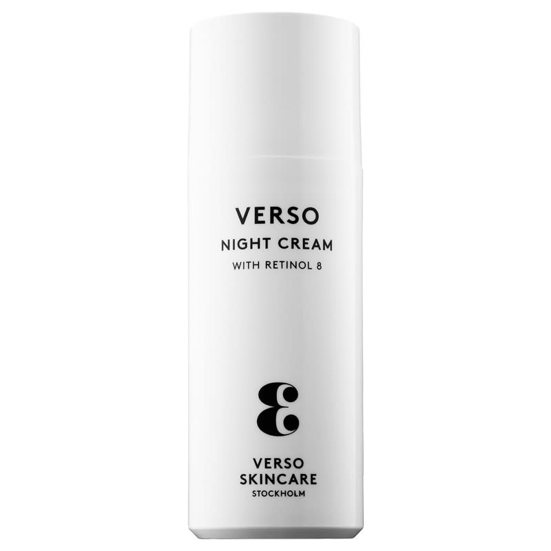 <p>Fine lines have met their match. If you're looking for an anti-aging miracle cream, the search is over. Verso's night cream is loaded with retinol 8, the more effective older sibling of standard retinol which works wonders to boost skin's natural collagen and reverse prominent signs of aging.</p> <p>$100 | <a rel="nofollow noopener" href="http://click.linksynergy.com/fs-bin/click?id=93xLBvPhAeE&subid=0&offerid=429865.1&type=10&tmpid=719&RD_PARM1=http%253A%252F%252Fwww.sephora.com%252Fnight-cream-P382015%253FskuId%253D1561109%2526icid2%253Dproducts%252520grid%253Ap382015&u1=ISELnightcreams" target="_blank" data-ylk="slk:SHOP IT;elm:context_link;itc:0;sec:content-canvas" class="link ">SHOP IT</a></p>