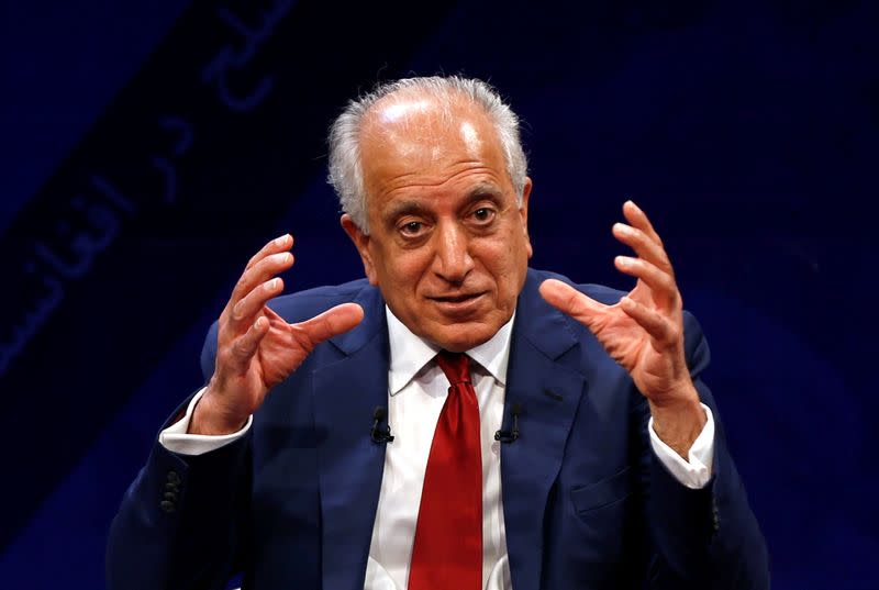 U.S. envoy for peace in Afghanistan Zalmay Khalilzad speaks during a debate at Tolo TV channel in Kabul