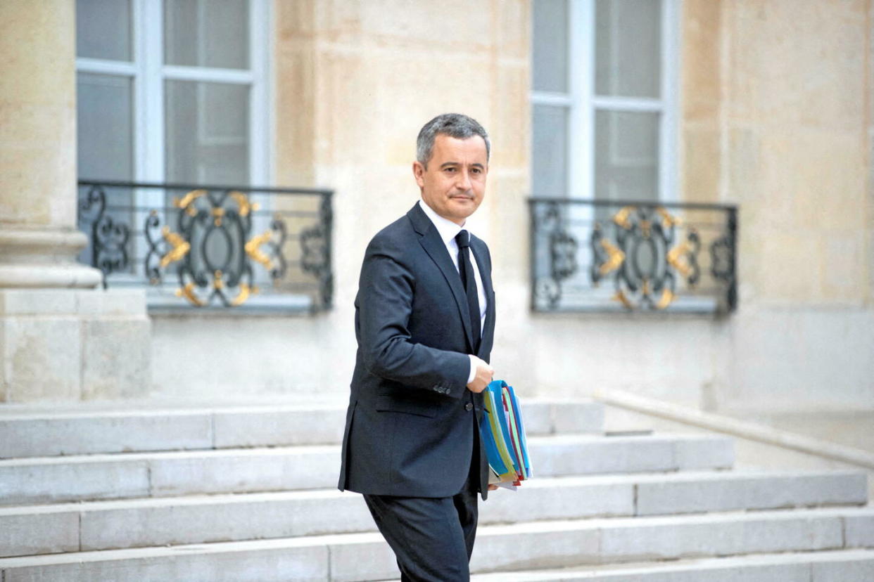 Gérald Darmanin sortant du conseil des ministres au palais de l'Élysée, Paris, 3 mai 2024.  - Credit:Paoloni Jeremy / Paoloni Jeremy/ABACA