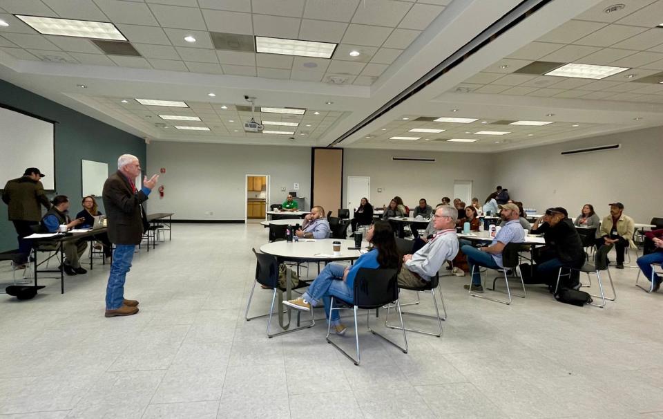 Ed Curry, president of Curry Seed and Chile Company and a member of Gov. Hobb's Water Policy Council, speaks to attendees of the first Farmers Organizing and Creating Opportunities' summit, a nonprofit working to address the issues of small producers, on March 2, 2024.