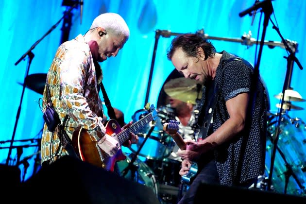 Andrew Watt and Eddie Vedder perform onstage in 2022. Watt produced Pearl Jam's new album. - Credit: Jeff Kravitz/FilmMagic