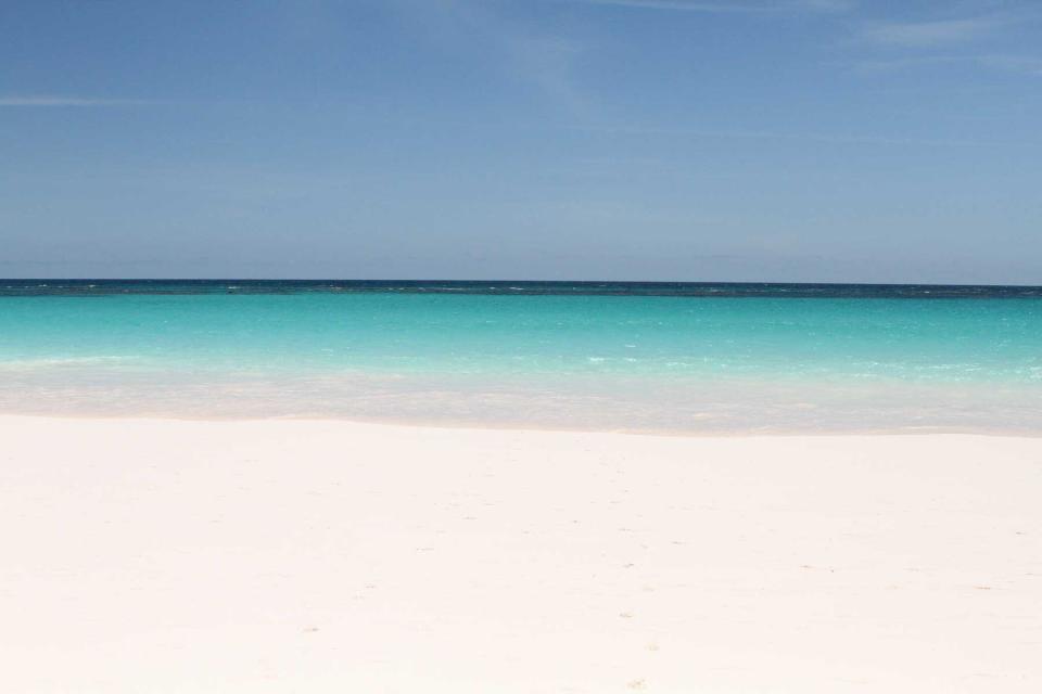 Empty pink sand beach on Harbour Island in the Bahamas