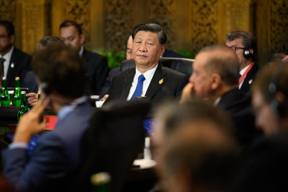 NUSA DUA, INDONESIA - NOVEMBER 15: President Xi Jinping of China attends a working session on food and energy security during the G20 Summit on November 15, 2022 in Nusa Dua, Indonesia. The G20 meetings are being held in Bali from November 15-16. (Photo by Leon Neal/Getty Images,)