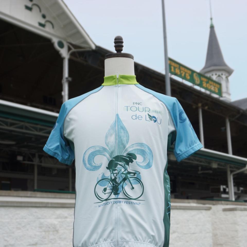 The cycling jersey which is available for purchase at KDF.org. The 2024 PNC Tour de Lou will be held on Sunday, April 14, 2024.