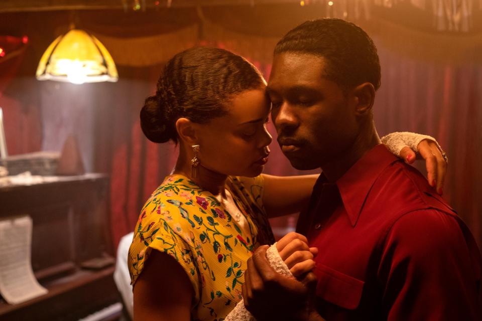 Billie (Andra Day) falls for Jimmy Fletcher (Trevante Rhodes), an undercover federal agent assigned to infiltrate the jazz singer's inner circle, in "The United States vs. Billie Holiday."