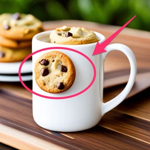 A cookie hanging off the side of a mug. Normal.