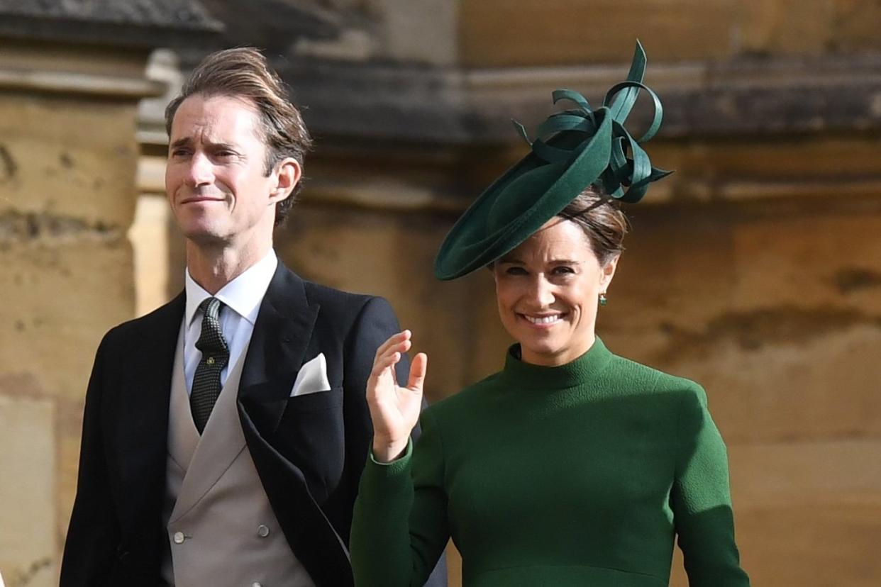 James Matthews and Pippa Middleton attended the royal wedding ceremony of Princess Eugenie days before welcoming their new son: EPA