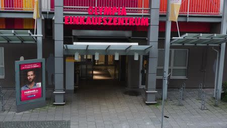 A screen grab taken from video footage shows the entrance of the Olympia shopping mall during a shooting rampage in Munich, Germany July 22, 2016. dedinac/Marc Mueller/ handout via REUTERS