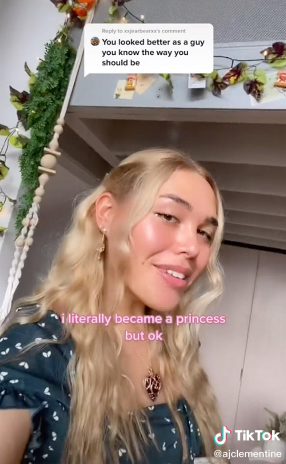 TikTok star AJ Clementine in a video responding to a follower's comment that she 