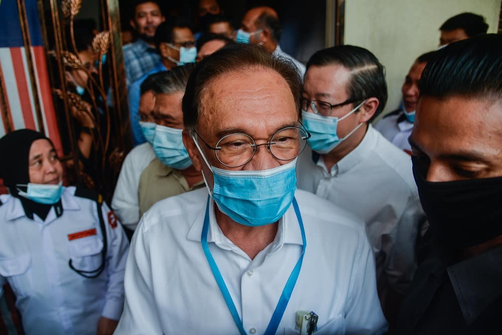 PKR president Datuk Seri Anwar Ibrahim leaves the party's headquarters in Petaling Jaya June 9, 2020. — Picture by Hari Anggara