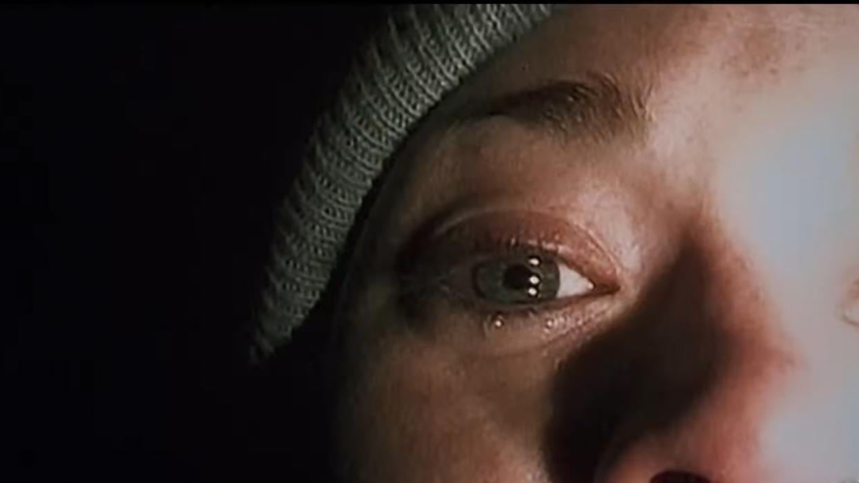  Heather Donahue apologizing to Josh and Mike's moms in The Blair Witch Project (1999). 