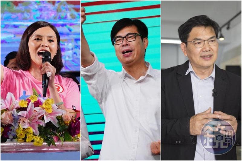 監察院公布高雄市長補選3位候選人李眉蓁（由左至右）、陳其邁、吳益政的政治獻金申報資料。（資料照）