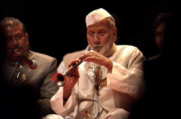 <p>Qamruddin "Bismillah" Khan was known by the title Ustad, owing to his skill and popularisation of the ‘shehnai’, a wind instrument. The shehnai is mostly used in cultural festivities and especially marriages. However, Ustad Bismillah Khan brought it to the concert stage. He was awarded the Bharat Ratna in 2001.</p> 