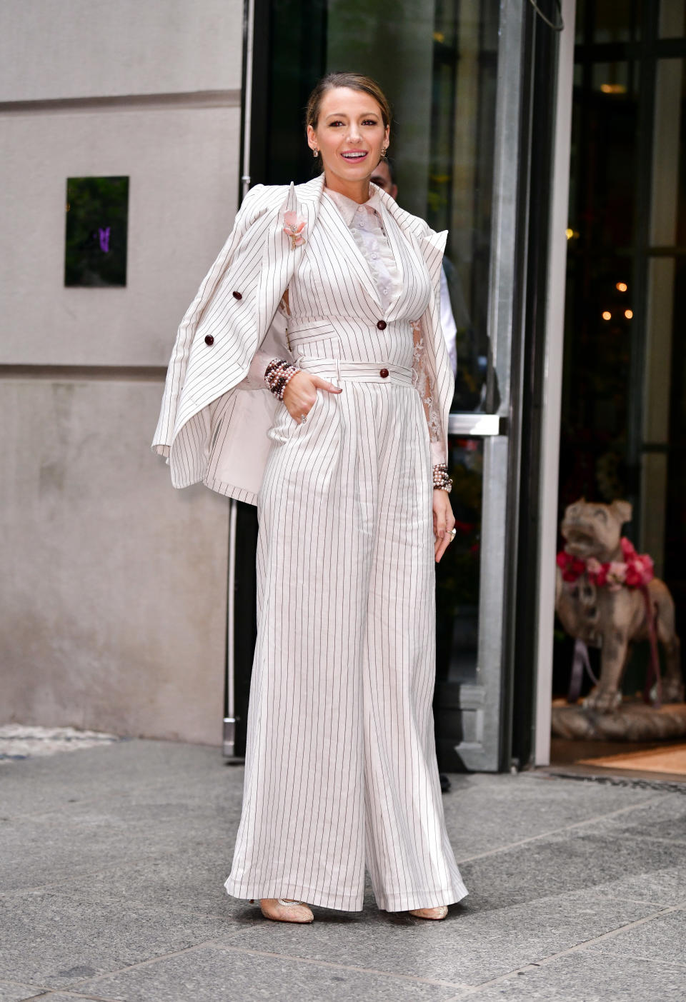 After wearing two eye-catching suits, the former &ldquo;Gossip Girl&rdquo; star sported this look by Zimmermann, which she paired with <a href="https://www.instagram.com/p/BnSTTqZjpkW/?hl=en&amp;taken-by=blakelively" target="_blank" rel="noopener noreferrer">plenty of accessories</a>.