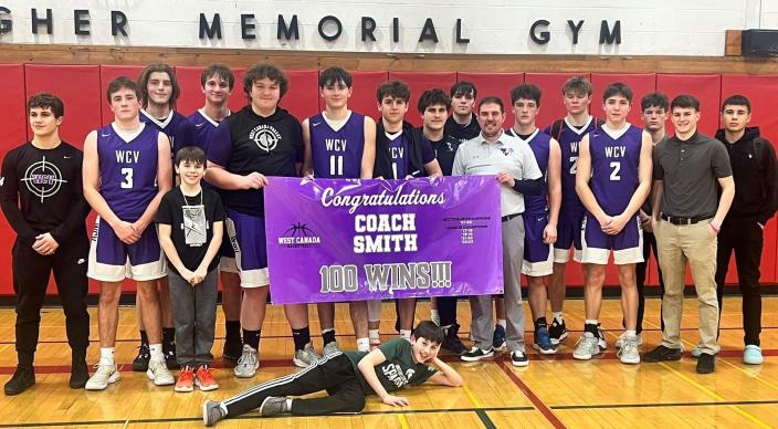 West Canada Valley basketball coach David Smith recorded his 100th victory Friday when the boys won 92-63 at Morrisville-Eaton.