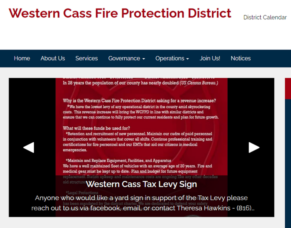 The website of the Western Cass Fire Protection District.