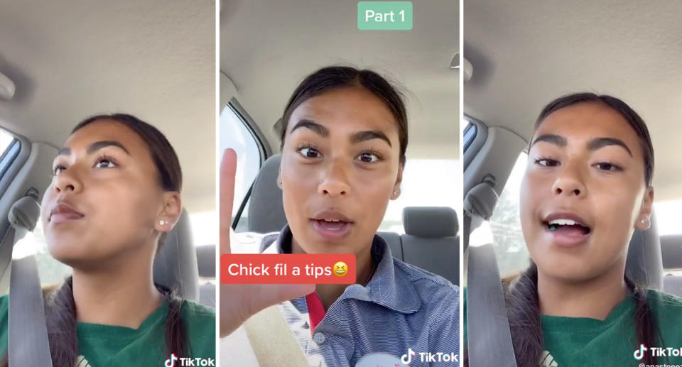 A Chick-fil-A worker was fired. after she shared a video with 'hacks' on how to get a better deal. Source: TikTok/