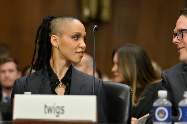 <p>Shannon Finney/Getty</p> FKA twigs and National Executive Director & Chief Negotiator at SAG-AFTRA, Duncan Crabtree-Ireland attend Congressional Testimony NO FAKES Act at Dirksen Senate Office Building on April 30, 2024 in Washington, DC