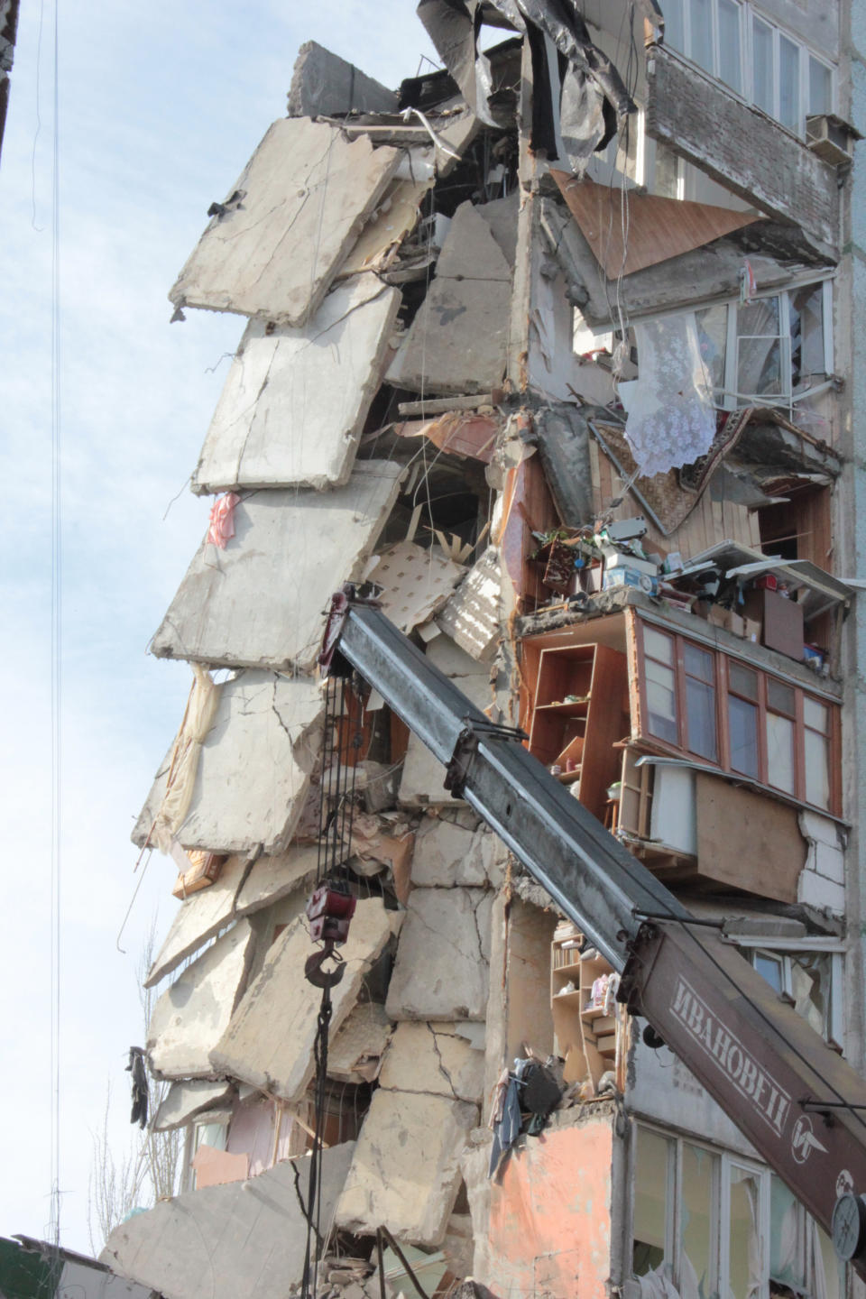 In this photo distributed by Astrakhan branch of the Ministry for Emergency Situations a general view of an apartment building after an explosion on Monday morning, Feb. 27, 2012, in Astrakhan, Russia. Such gas explosions are frequent in Russia.(AP Photo/ Astrakhan Branch, Ministry of Emergency Situations Press Service, HO)