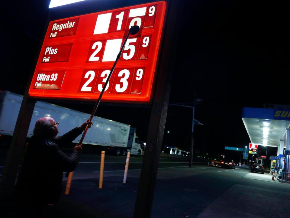 The price of gas being changed at a Sunoco station in New Jersey in 2016.