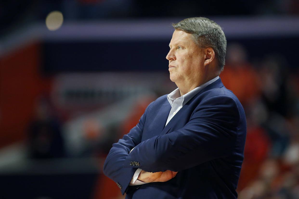 CHAMPAIGN, ILLINOIS - DECEMBER 14: Head coach Jeff Jones of the Old Dominion Monarchs watches his team in the game against the Illinois Fighting Illini at State Farm Center on December 14, 2019 in Champaign, Illinois. (Photo by Justin Casterline/Getty Images)