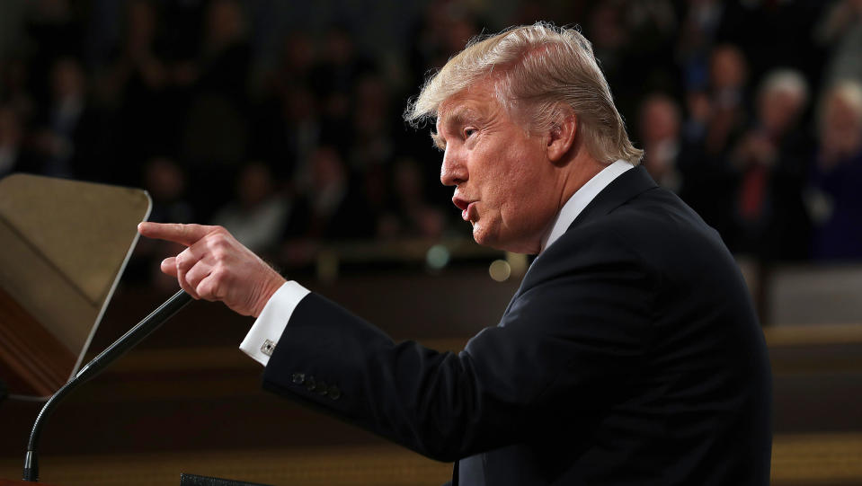 <p>President Donald Trump addresses a joint session of Congress on Capitol Hill in Washington, Tuesday, Feb. 28, 2017. (Jim Lo Scalzo/Pool Image via AP) </p>