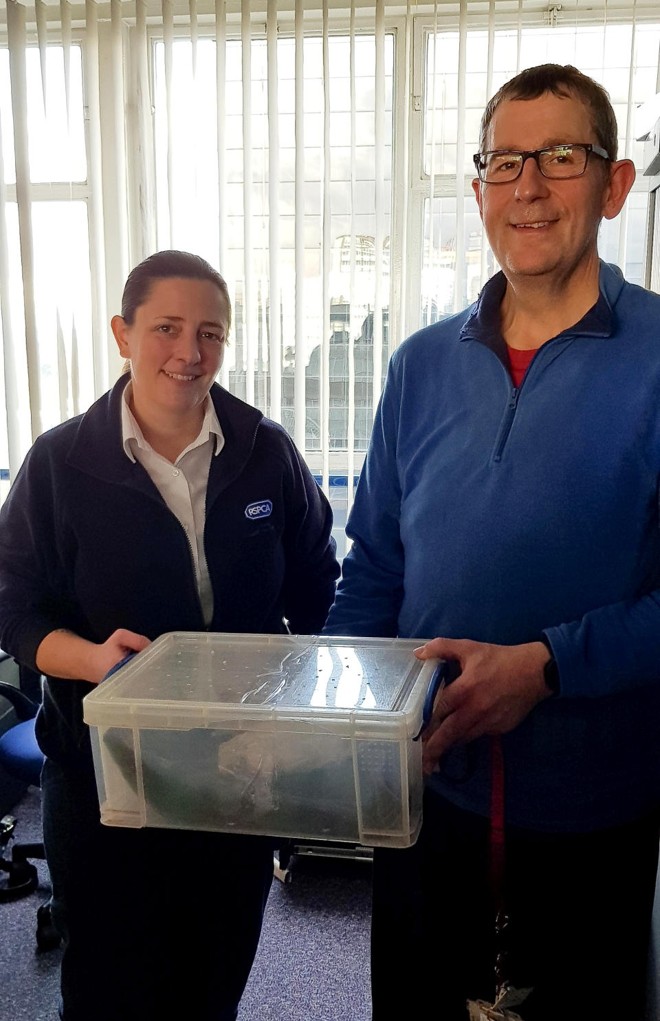 <em>RSPCA to the rescue – an RSPCA officer packaged up the spider to take to Bristol Zoo</em>