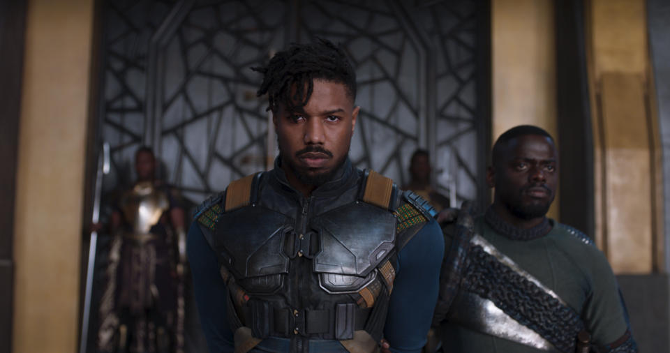 Michael B. Jordan played exiled Wakandan turned military man Killmonger in Black Panther. (Marvel Studios/Disney)