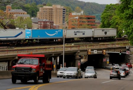 FILE PHOTO: Freight is pulled by a train through the Northampton County city of Easton