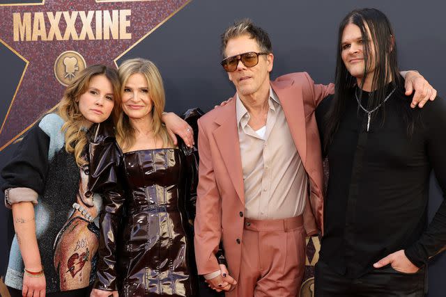 <p>Kevin Winter/Getty</p> (L-R) Sosie Bacon, Kyra Sedgwick, Kevin Bacon and Travis Bacon attend the World Premiere of A24's "MaXXXine"