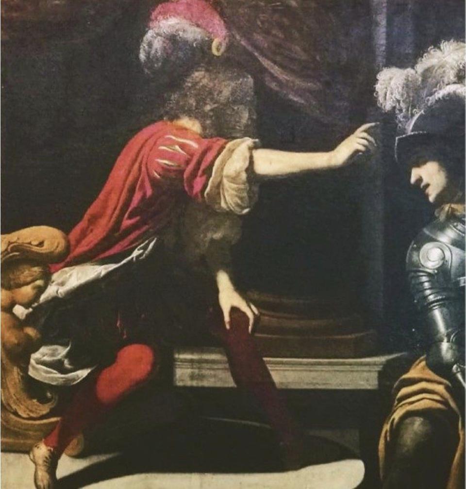 Mr Sgarbi says his painting is the original and the stolen one (pictured), which does not have a burning torch in its left-hand corner, is a 'bad copy'