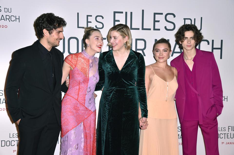 Louis Garrel, Saoirse Ronan, Florence Pugh and Timothee Chalamet attend the premiere (Pascal Le Segretain/Getty Images)