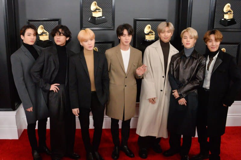 BTS attends the Grammy Awards in 2020. File Photo by Jim Ruymen/UPI