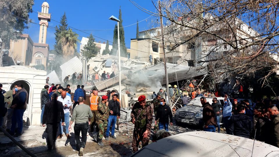 The destroyed Iranian consulate in Damascus, Syria, on January 20, 2024. - Louai Beshara/AFP/Getty Images