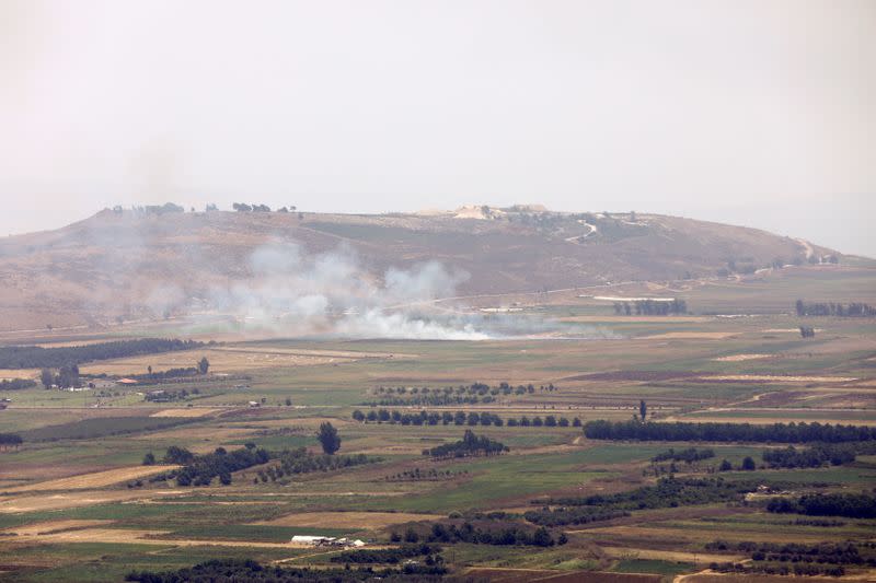 Smoke rises as seen from Marjayoun, near the border with Israel