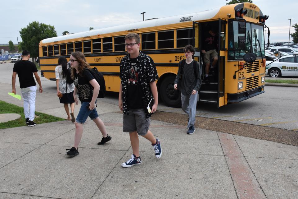 Jacob Clark, ninth grade, arrives for the first day of school at Independence High School in 2019.