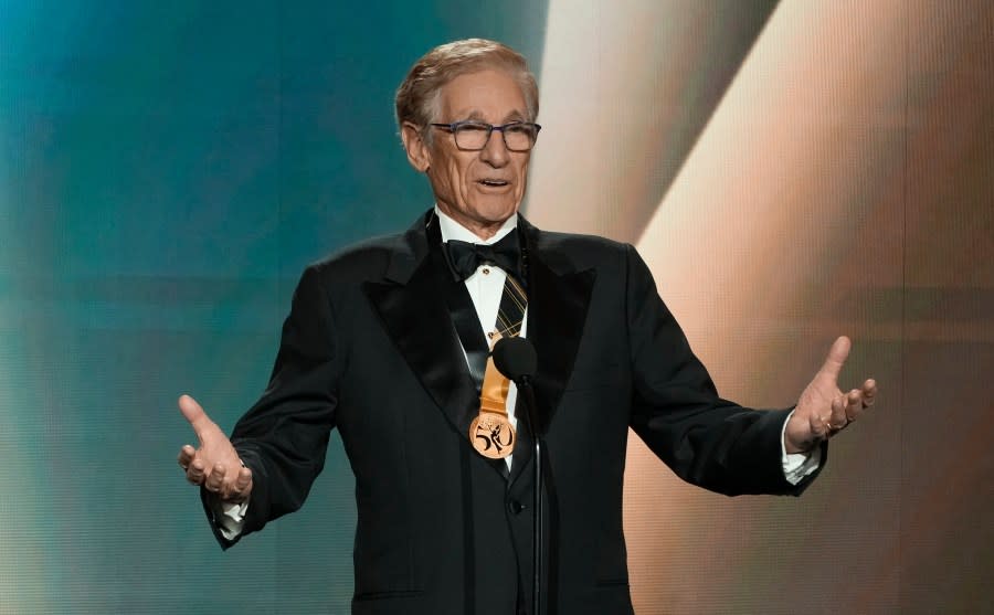 Maury Povich introduces the NATAS gold and silver circle award inductees during the 50th Daytime Emmy Awards on Friday, Dec. 15, 2023, at the Westin Bonaventure Hotel in Los Angeles. (AP Photo/Chris Pizzello)