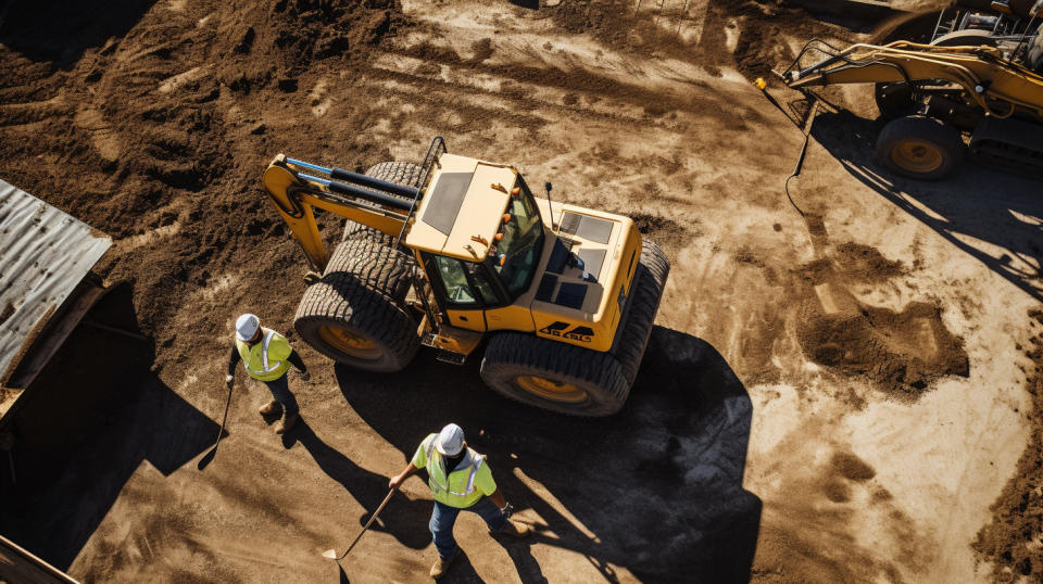 An overhead shot of a ProSolutions employee in the process of delivering equipment to a construction site.