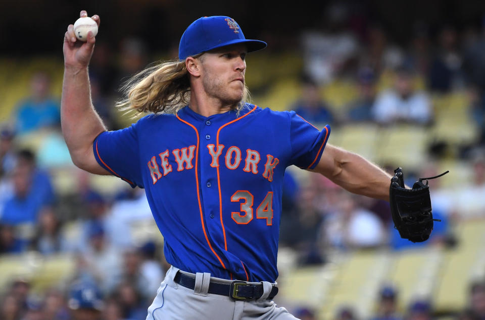 LOS ANGELES, CA - MAY 29: Noah Syndergaard #34 of the New York Mets pitches in the first inning of the game against the Los Angeles Dodgers at Dodger Stadium on May 29, 2019 in Los Angeles, California. (Photo by Jayne Kamin-Oncea/Getty Images)