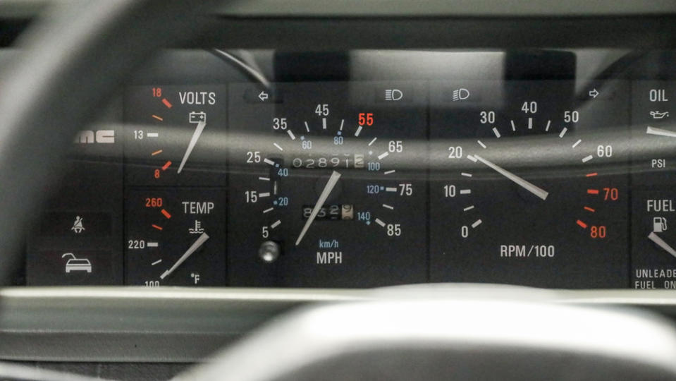 The 1980s-era dashboard gauges, with the odometer reading 2,891.2 miles. - Credit: Worldwide Auctioneers