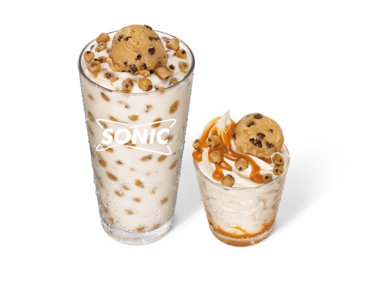 two sonic blast milkshakes with cookie dough