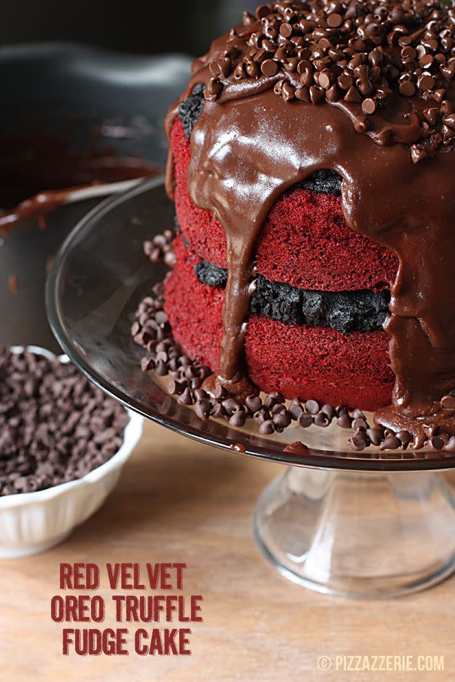 Red Velvet Oreo Truffle Fudge Cake